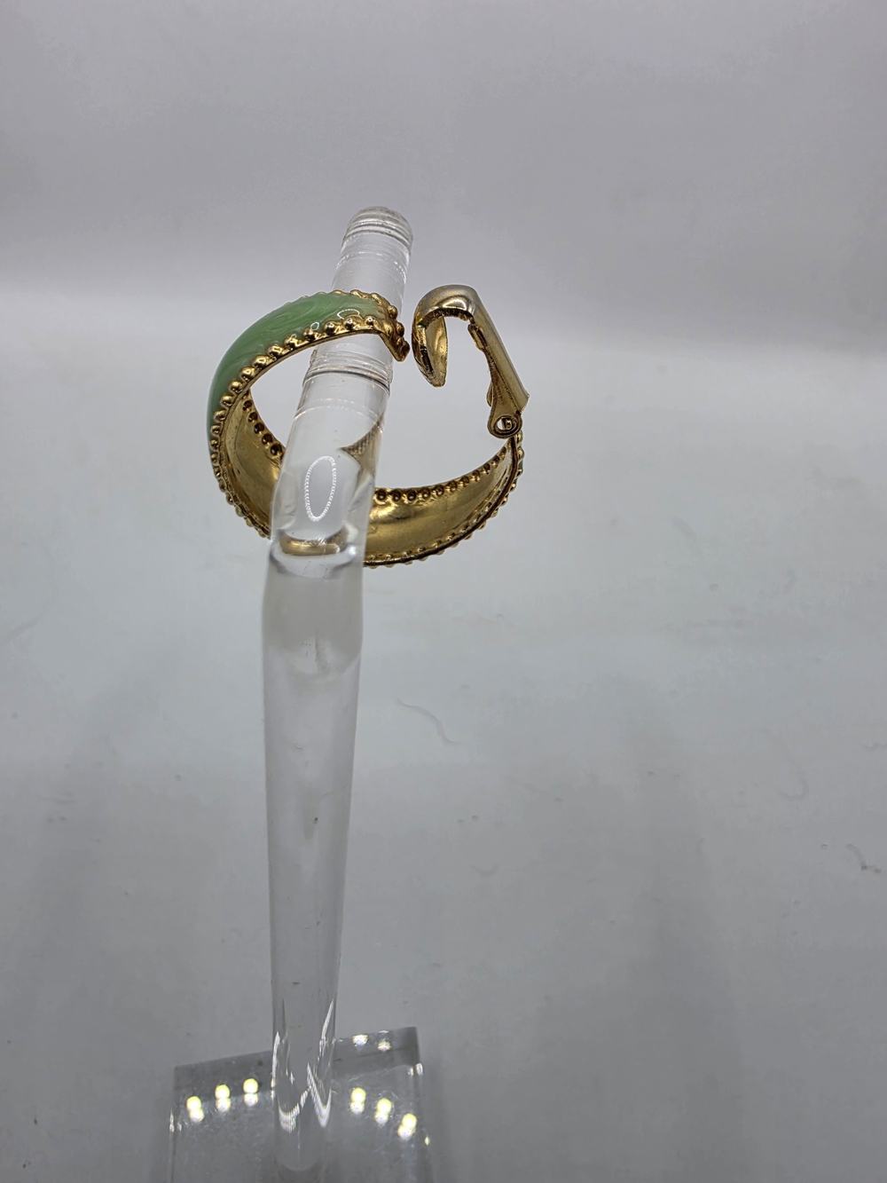 Napier Vintage Gold Green Enamel Braided Clip On Earrings - Picture 5 of 7